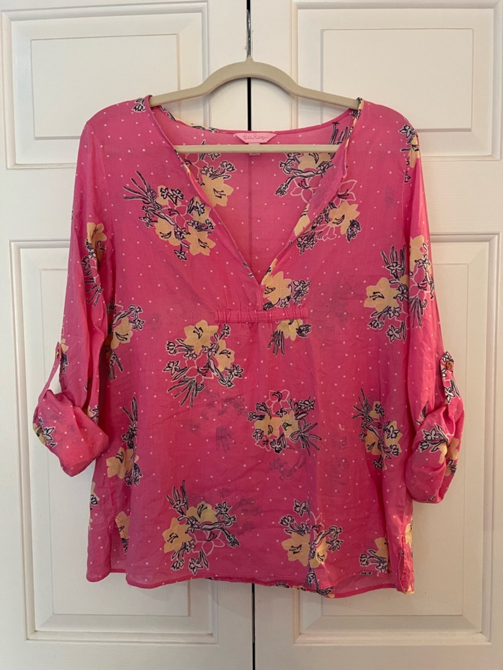 Lilly Pulitzer Pink Floral V-Neck Tunic Size L
